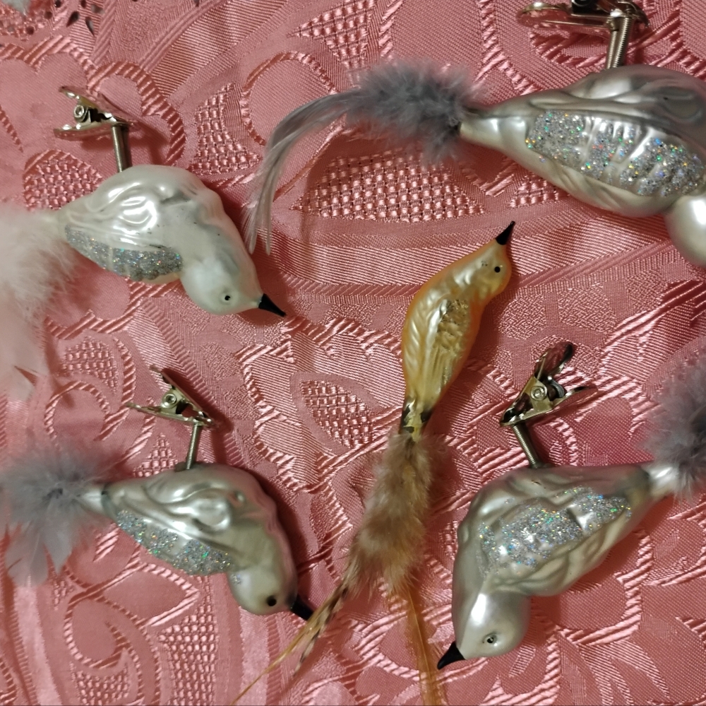 Vintage Glass Blown Glitter Clip-on Birds- Set of 5 - Picture 13 of 13